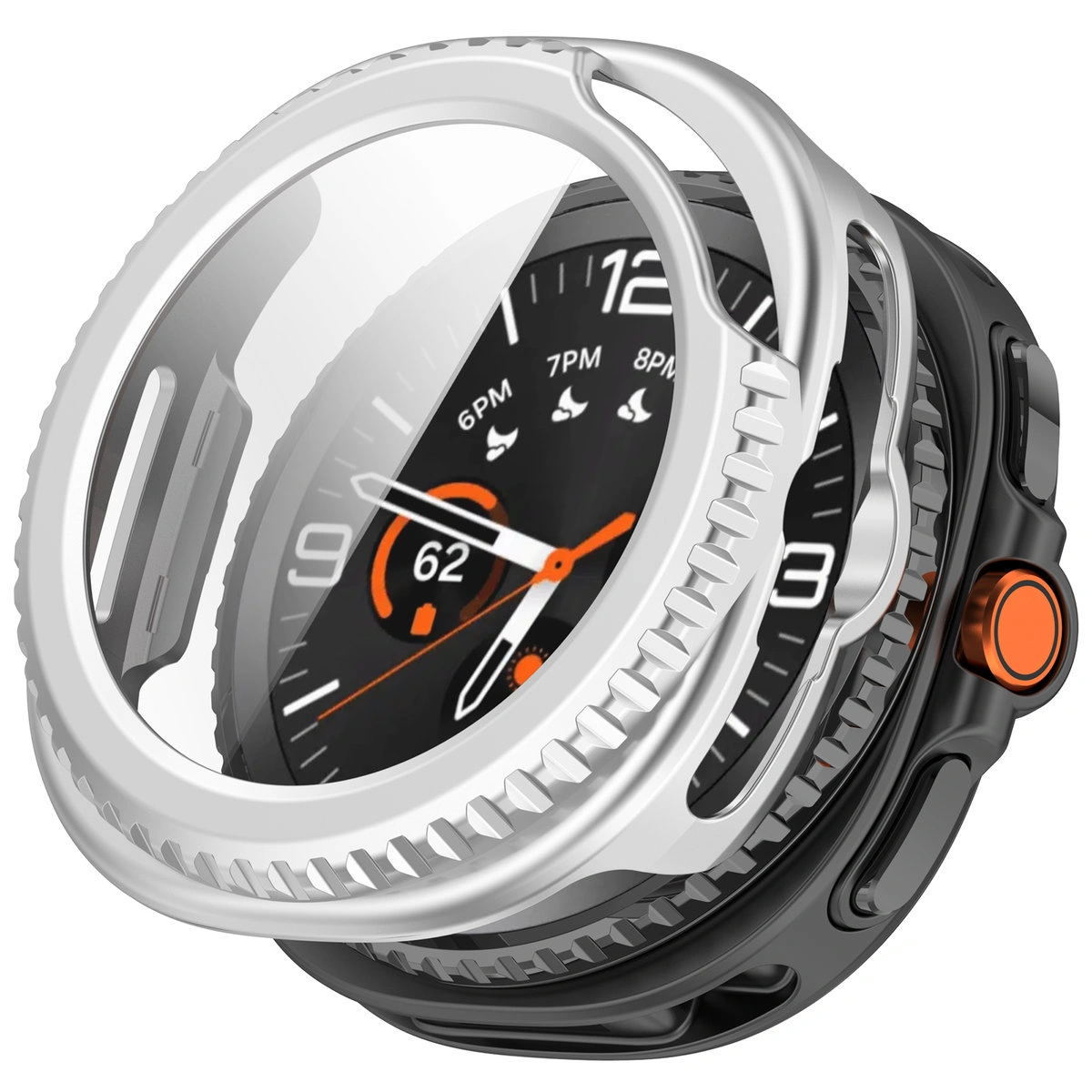 Wizualizacja nakładania etui Bizon Case Watch Adamo do Galaxy Watch Classic 8 46 mm